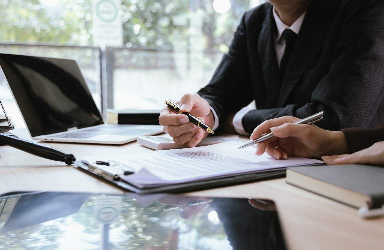 Lawyer is working with documents