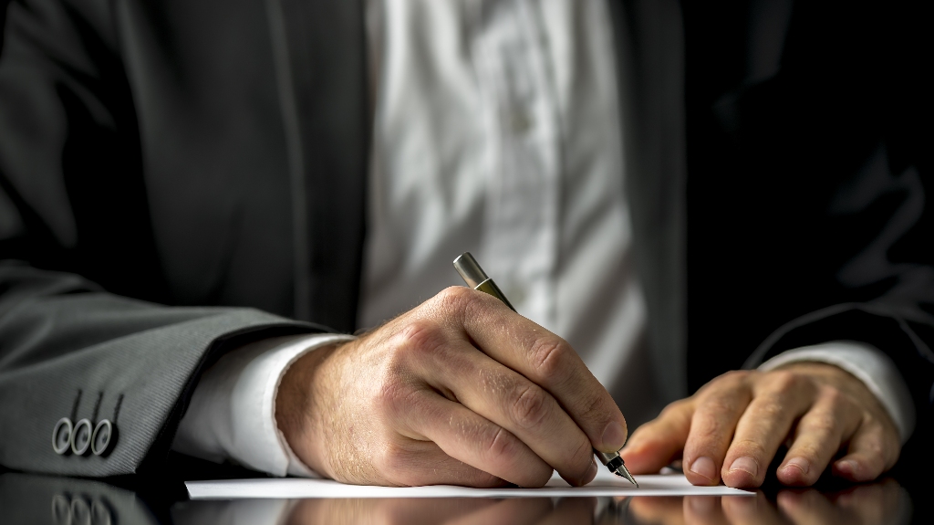 Lawyer is signing documents